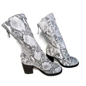 Free People Elle Snake Stacked Block Heel Boot Slouchy Leather Print Boho 37 New